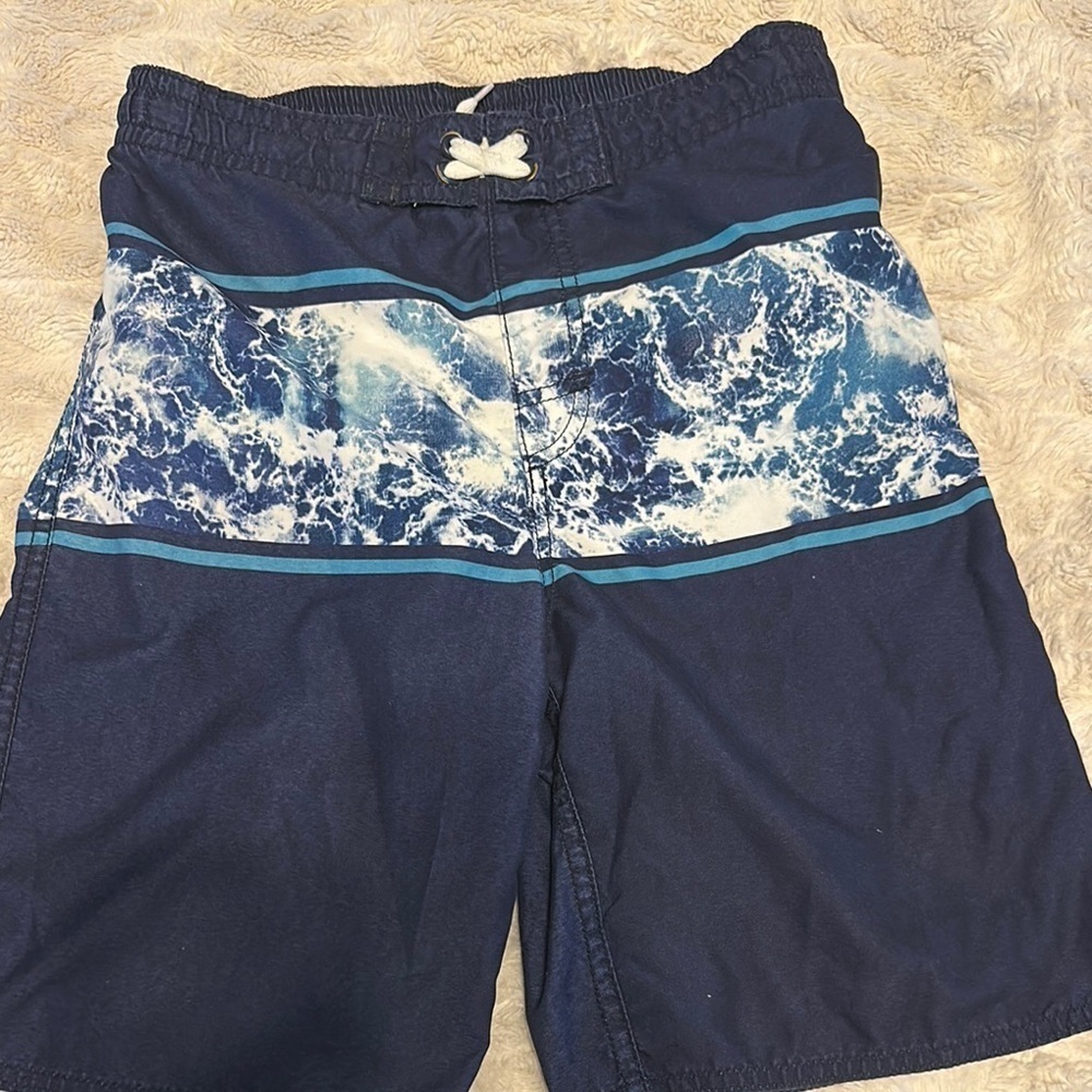 Old Navy Kids Swim Trunks - Navy Blue with Ocean Print 14/16 XL
